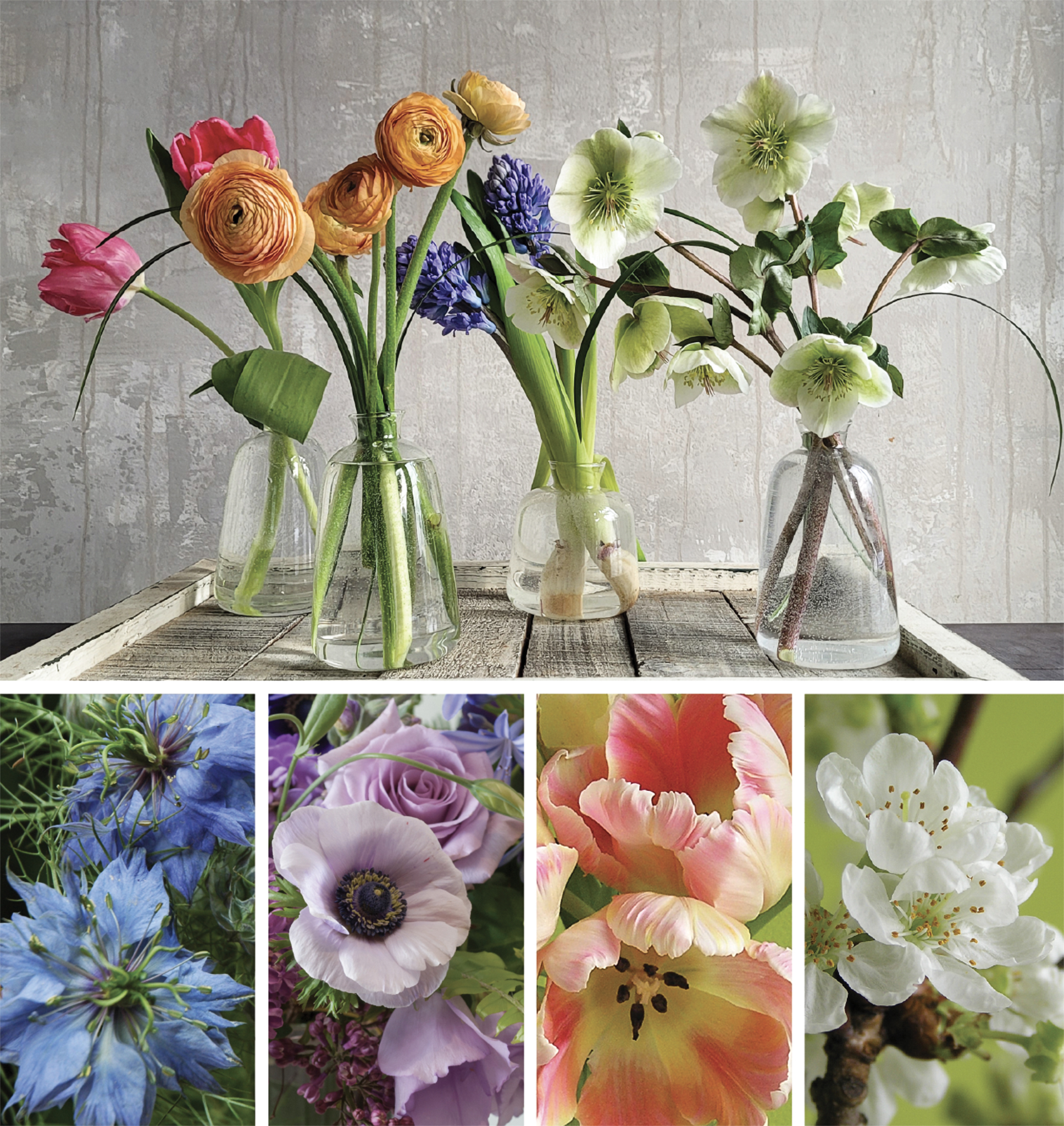 Flower Classes at RWF, designing with early spring flowers in a unique arrangement.