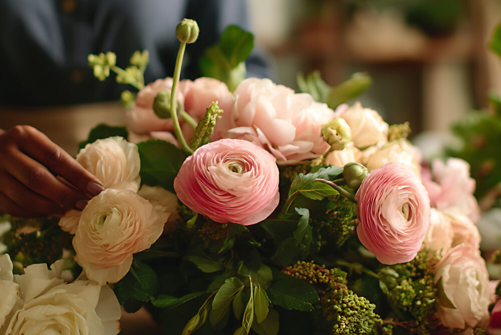 Class for airy spring design featuring extraordinary blossoms of spring ranunculus